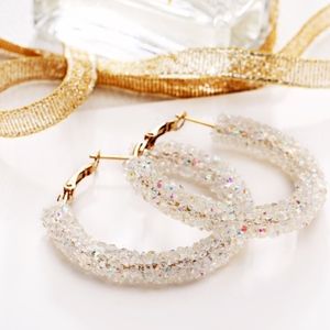 NEW! Geometric Round Shiny Austrian Crystal Hoops